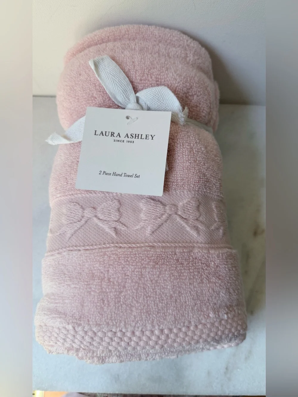Laura Ashley Pale Pink Bow Embossed Hand Towels set of 2